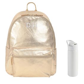 Colby Metallic Gold Backpack &amp; Water Bottle Bundle