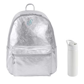 Colby Metallic Silver Backpack &amp; Water Bottle Bundle