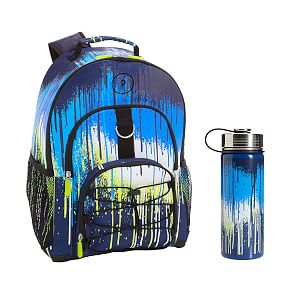 Gear-Up Drip Painting Blue Glow-in-the-Dark  Backpack &amp; Water Bottle Bundle, Set of 2