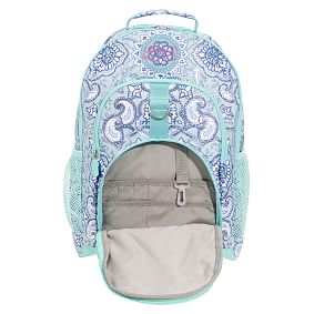 Gear-Up Aqua Silver Metallic Boho Medallion  Backpack