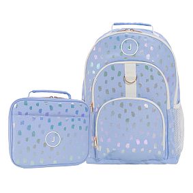 Gear-Up Iridescent Blue Brushstroke Backpack &amp; Cold Pack Lunch Box Bundle, Set of 2