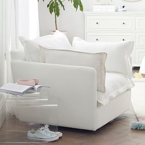 Linen-Blend White Cara Swivel Chair