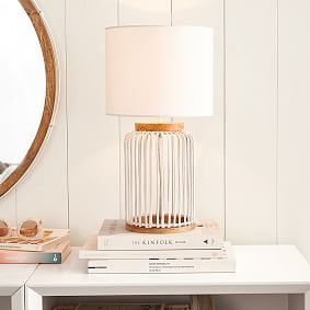 White Rattan Table Lamp