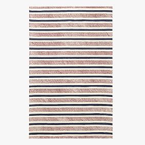Textured Stripe Wool Rug - Red