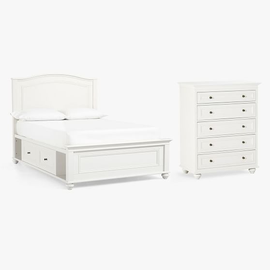 Chelsea Storage Bed & 5-Drawer Tall Dresser Set - Simply White