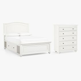 Chelsea Storage Bed &amp; 5-Drawer Tall Dresser Set - Simply White
