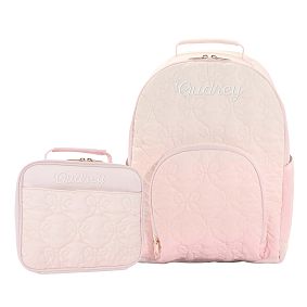 Gear-Up Bow Quilted Ombre Backpack &amp; Cold Pack Lunch Box Bundle, Set of 2