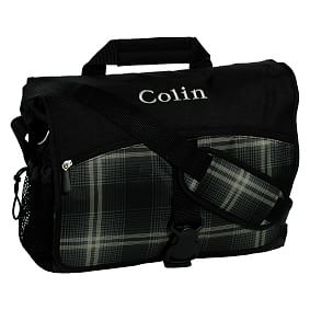 Gear-Up Black Plaid Messenger Bag
