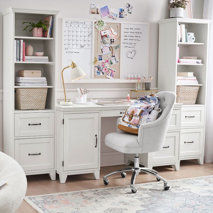 Hampton Smart Storage Desk & Bookcase with Drawers Set, Simply White