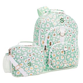 Aqua Gold Metallic Leopard Backpack &amp; Cold Pack Lunch Bundle