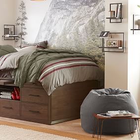 Large Classic Plain Weave Charcoal Beanbag Chair