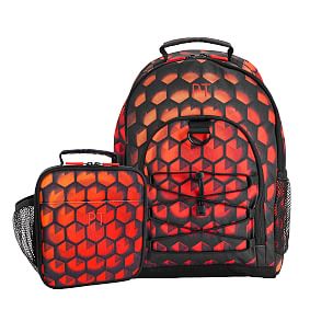 Red Hexagon Gamer Backpack &amp; Lunch Box Bundle