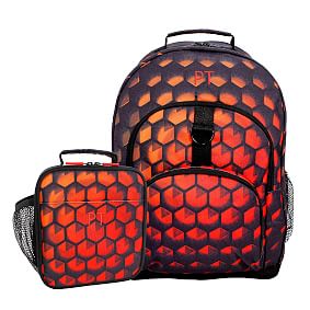 Red Hexagon Gamer Backpack &amp; Lunch Box Bundle