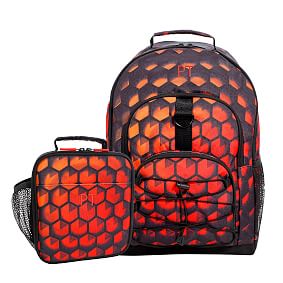 Red Hexagon Gamer Backpack &amp; Lunch Box Bundle