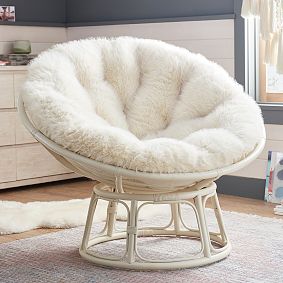 Feathery Faux-Fur Ivory Papasan Chair