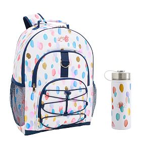 Metallic Multi Rainbow Drops Backpack &amp; Slim Water Bottle Bundle