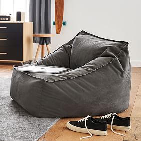 Large Textured Faux Suede Charcoal Modern Bean Bag Lounger