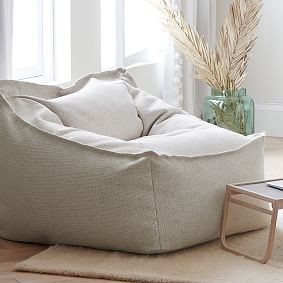 Large Tweed Ivory Modern Bean Bag Lounger