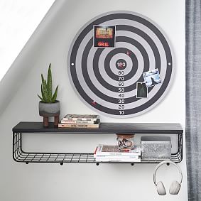 Metal Grid Shelf with Hooks (36")
