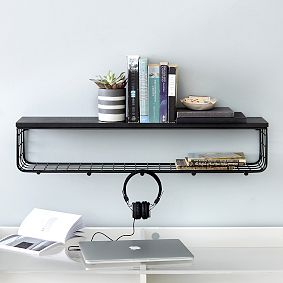 Metal Grid Shelf with Hooks (36")