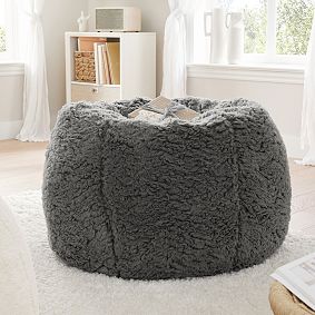 Large Jumbo Sherpa Warm Charcoal Bean Bag Chair Slipcover Only