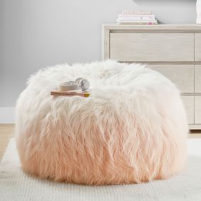 Large Himalayan Faux Fur Blush Ombre Bean Bag Chair