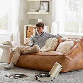 Double Faux Leather Caramel Modern Bean Bag Lounger