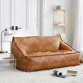Double Faux Leather Caramel Modern Bean Bag Lounger