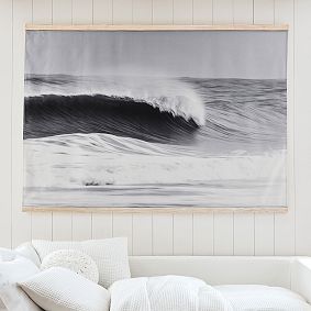 Black-and-White Wave Surf Mural
