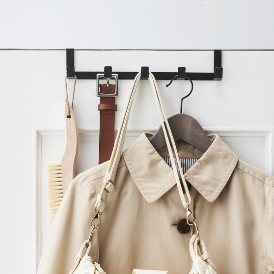 YAMAZAKI Home Tower Backpack Over The Door Hanger For Closet Or Bedroom, Two -Tiered Bookbag Metal Storage Rack, Easy Installation - Steel