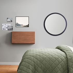 Wood Framed Round Mirror