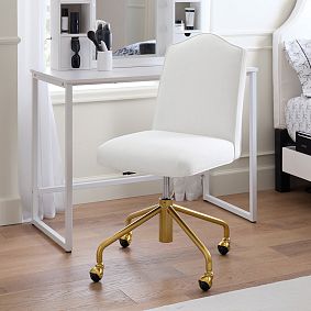 Performance Linen Blend White Piped Desk Chair
