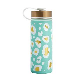 Slim Aqua Gold Metallic Leopard Water Bottle