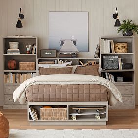 Stack Me Up Storage Bed, 2 Two Drawer, 2 Cubby Bookcase Tower Set