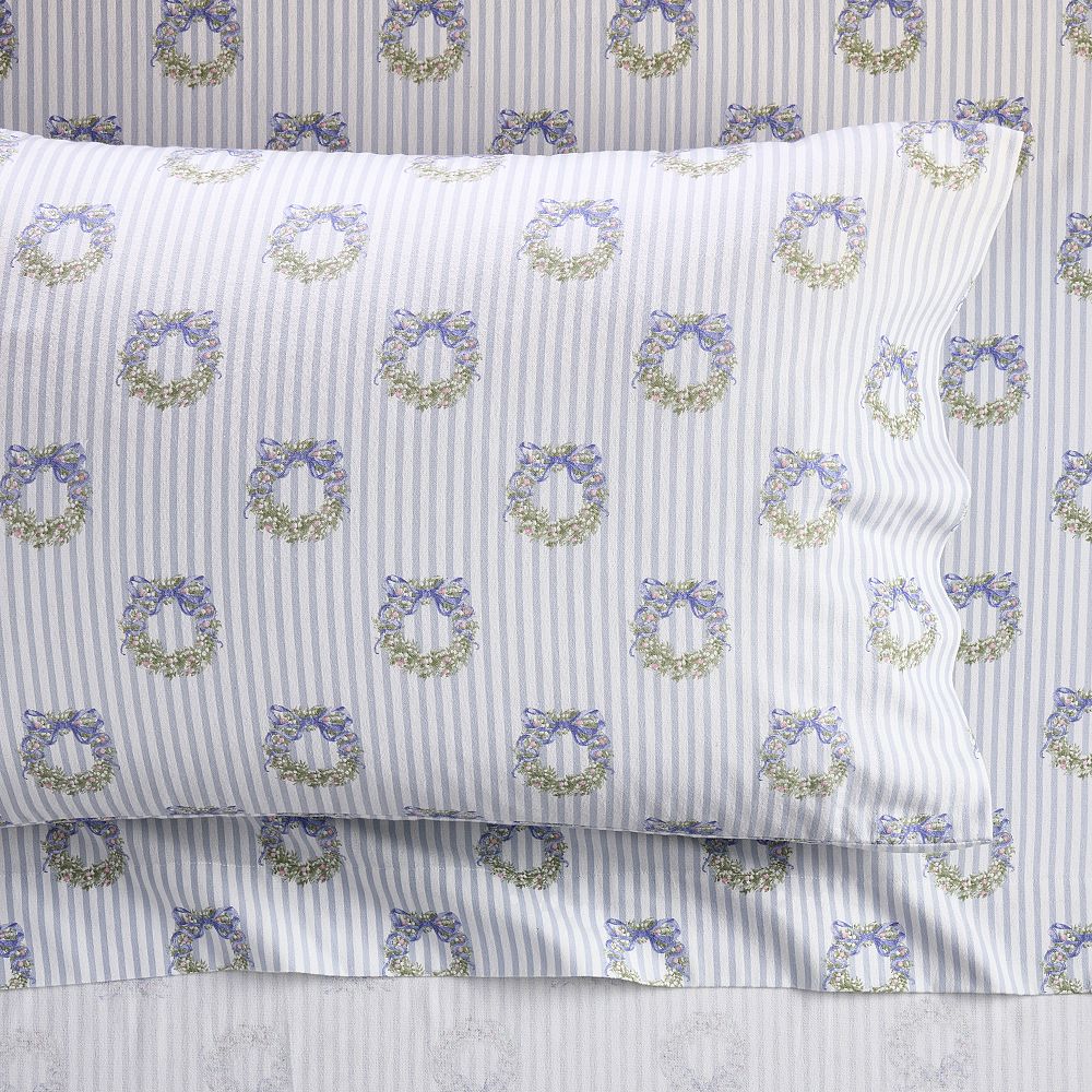 Georgia Wreath Flannel Sheet Set - Queen, Blue Multi