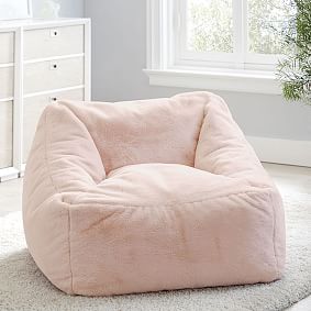 Large Blush Faux Fur Modern Bean Bag Lounger