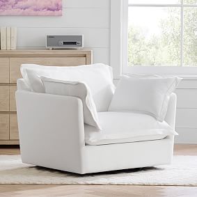 Linen-Blend White Cara Swivel Chair