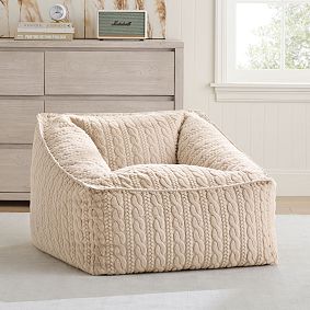 Large Cable Faux Fur Camel Modern Bean Bag Lounger