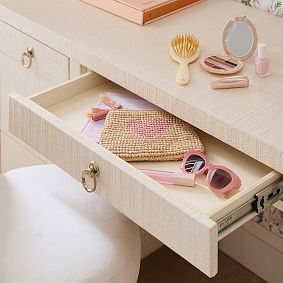 AERIN Raffia Storage Desk (58")
