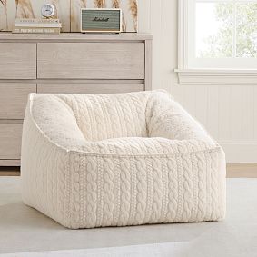Large Cable Faux Fur Ivory Modern Bean Bag Lounger