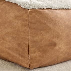 Large Faux Leather Caramel &amp; Sherpa Ivory Modern Bean Bag Lounger