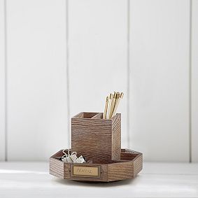 Classic Wooden Desk Accessories, Rotating Caddy