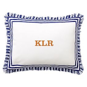 Fringe Border Navy Monogram Pillow Cover