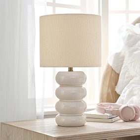 Ceramic Bubble Table Lamp with Woven Shade (18")