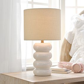Ceramic Bubble Table Lamp with Woven Shade (18")