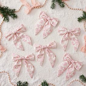 Open Box: LoveShackFancy Printed Bow Ornaments, Set of 6 - Pink