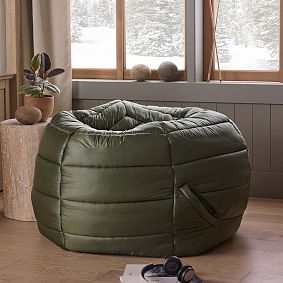 Large Forest Green Puffer Bean Bag Chair Slipcover Only