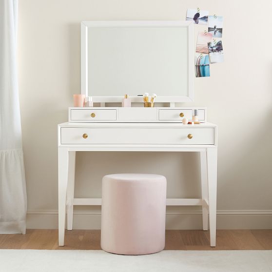amelia dressing table pink Abaseen Pink Amelia Vanity Set Dressing Table With Mirror & Stool, Girls Makeup Table Chair For Kids Bedroom by B&Q