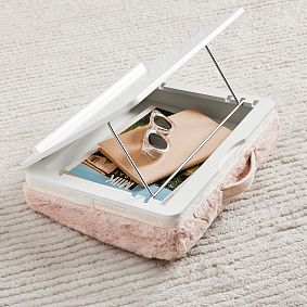 Adjustable Bunny Fur Lapdesk with Storage- Blush