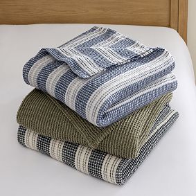 Waffle Weave Stripe Bed Blanket